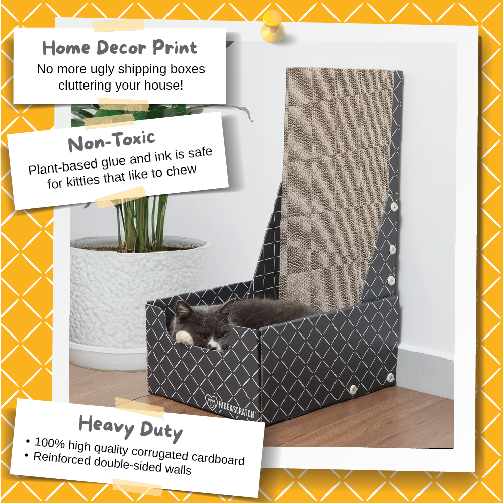 26" L Shaped Cat Scratcher Box and Cat Bed with Double-Sided Cardboard Cat Scratch Pad-3